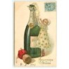 n°21584 - Carte Gaufrée - MSIB 13666 - Heureuse Année - Fillette près d'une bouteille de champagne