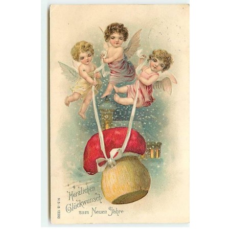 n°21588 - Carte Gaufrée - MSIB 13550 - Herzlichen Glückwunsch zum Neuen Jahre - Anges portant champignon