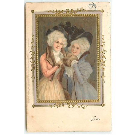 n°21596 - Carte Gaufrée - MSM - Meissner - Deux jeunes femmes style victorien en portrait dans un cadre