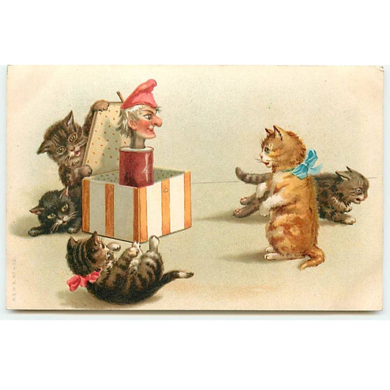 n°21597 - A & MB n°433 - Chats jouant autour d'une boite d'où sort un diable