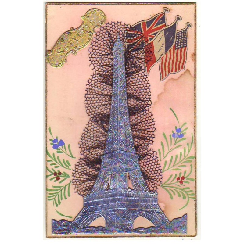 n°21602 - Souvenir - Tour Eiffel et Drapeaux