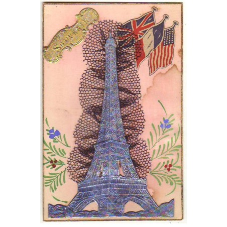 n°21602 - Souvenir - Tour Eiffel et Drapeaux