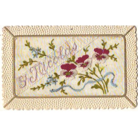 n°21606 - Carte Brodée - Saint-Nicolas - Pensées et Myosotis