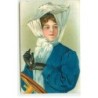 n°21613 - Fantaisie - Jeune femme derrière un volant, remettant ses gants