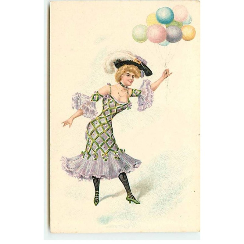 n°21620 - Fantaisie - Jeune femme tenant des ballons