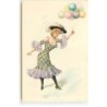 n°21620 - Fantaisie - Jeune femme tenant des ballons