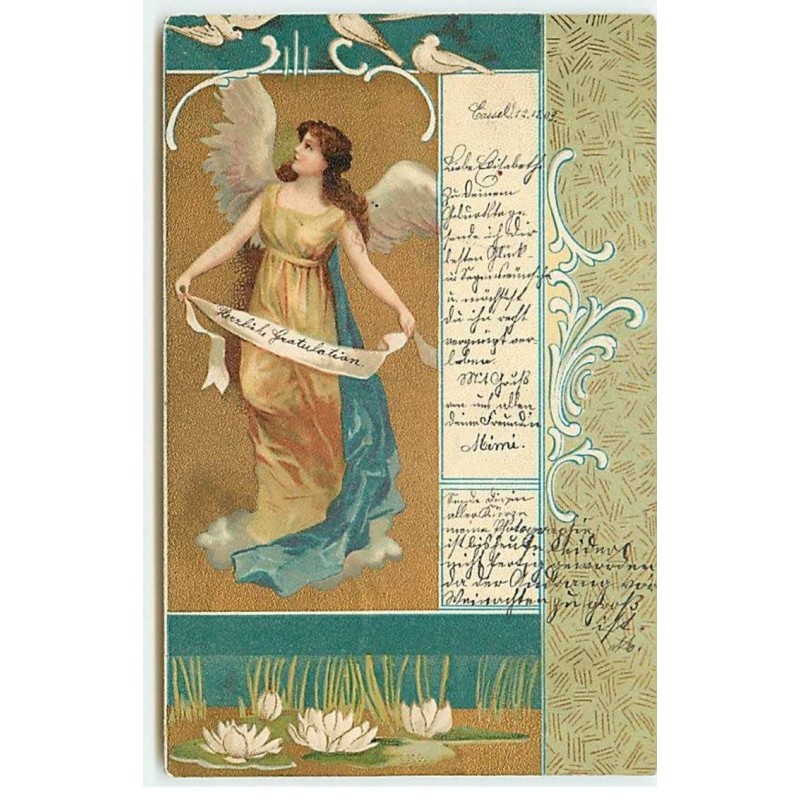 n°21622 - Fantaisie - Art Nouveau - Clapsaddle - Ange gardien au-dessus de nénuphars