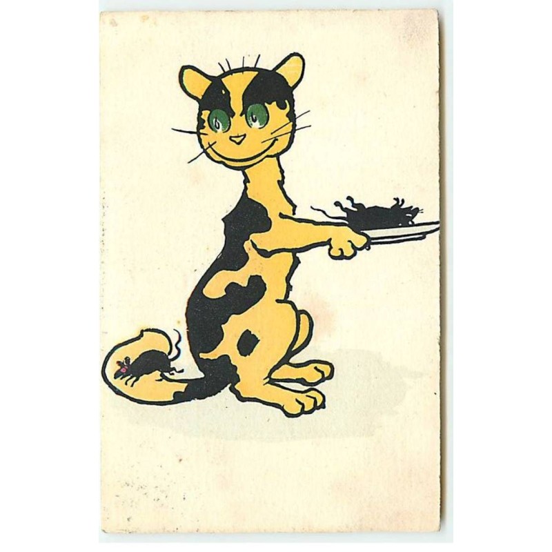 n°21624 - Illustrateur - Lewin -  MM Vienne n°241 - Chat Jaune tenant un rat sur le dos sur une assiette