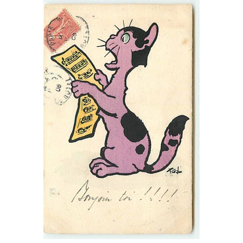 n°21625 - Illustrateur - Lewin - MM Vienne n°241 - Chat Violet chantant en tenant une partition