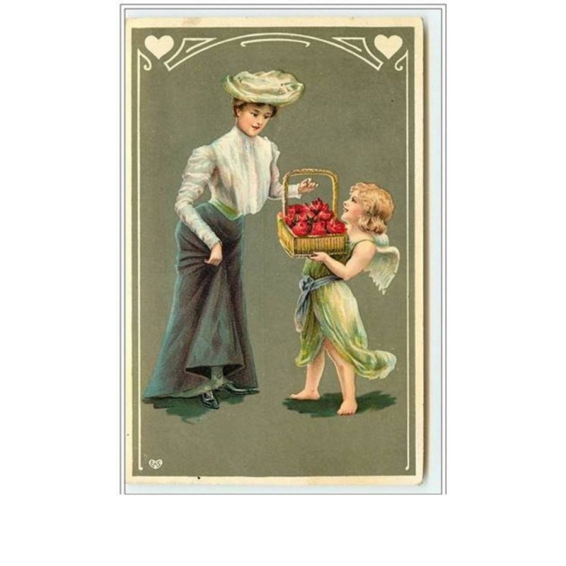 n°2163 - Angelot et femme avec chapeau n°1