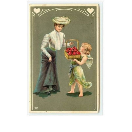 n°2163 - Angelot et femme avec chapeau n°1