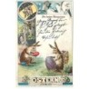 n°21630 - Die besten Ostergrüsse Ostern - Lièvres déposant des oeufs, Hirondelles, Grenouilles, et vache