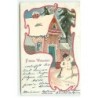 n°21633 - Fröhliche Weihnachten - Bonhomme de neige près d'une maison