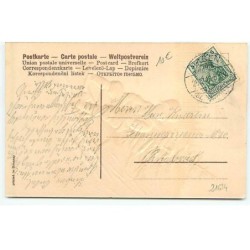 n°21634 - Carte Gaufrée - Fröhliche Weihnachten - Garçon apportant un sapin sur une luge