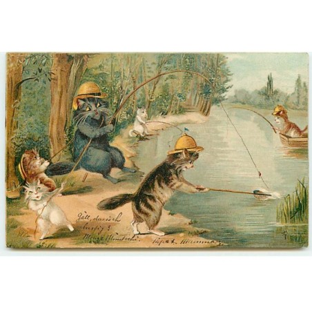 n°21650 - Maurice Boulanger - Chats portant des chapeaux, et pêchant