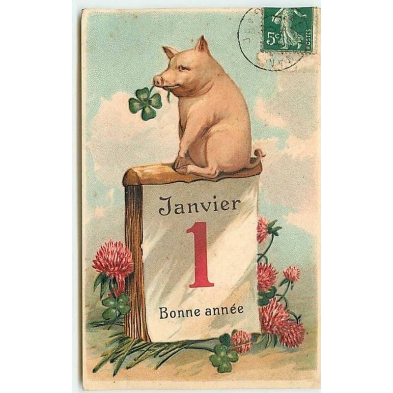n°11331 - Carte Fantaisie Gaufrée - Bonne Année - 1er Janvier - Cochon