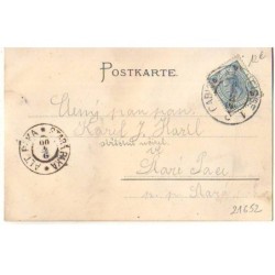 n°21652 - Carte avec petites perles - Femme portant un chapeau rouge et un collier de perles