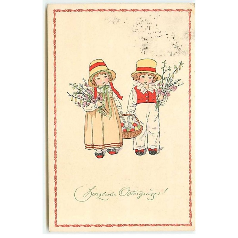 n°21672 - P. Ebner - MM Vienne n°1062 - Deux enfants avec des fleurs et portant un lièvre dans un panier