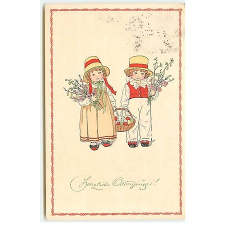 n°21672 - P. Ebner - MM Vienne n°1062 - Deux enfants avec des fleurs et portant un lièvre dans un panier