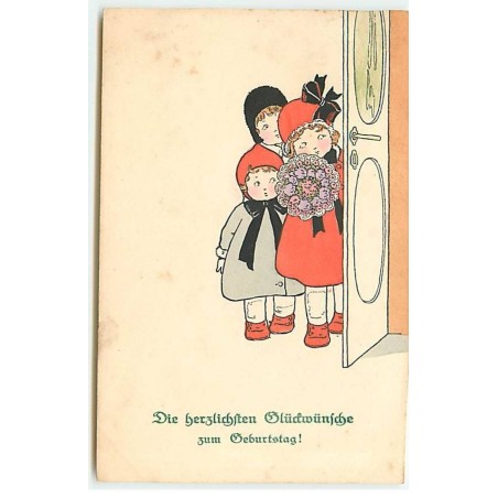 n°21676 - P. Ebner - MM Vienne n°1082 - Die Herzlichen Glückwünsche zum Geburtstag - Fillettes derrière une porte