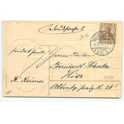 n°21681 - Carte Gaufrée - Prosit Neujahr ! - Jeune homme au volant d'une voiture, sous la neige