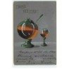 n°21683 - Prosit Neujahr ! - Une verre rempli, près d'une soucoupe remplie de vin chaud