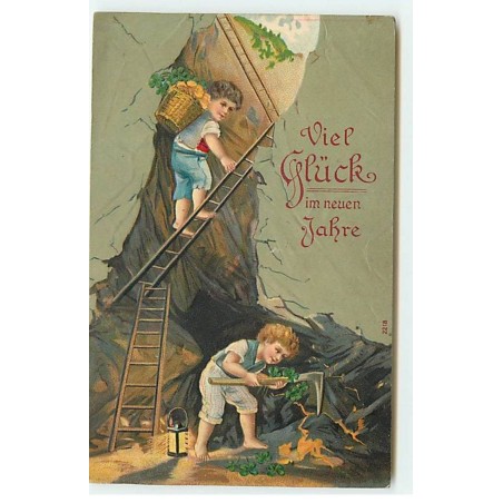 n°21685 - Carte Gaufrée - Viel Glück im neuen Jahre - Jeunes garçon piochant pour trouver de l'or