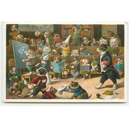 n°21696 - Chiens habillés - Louis Wain - Chiens dans une salle de classe