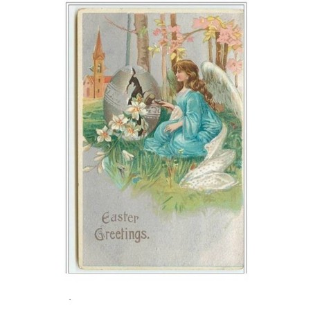 n°217 - Carte Gaufrée - Easter Greetings - Ange et oeuf