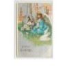 n°217 - Carte Gaufrée - Easter Greetings - Ange et oeuf