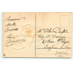 n°21700 - Carte Gaufrée - Deux chats autour d'un panier rempli de myosotis