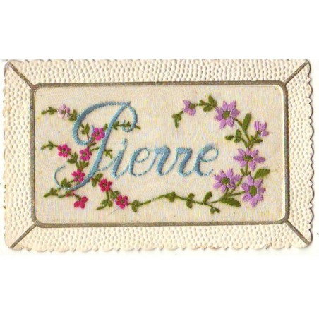 n°21701 - Carte Brodée - Prénom Pierre - Fleurs