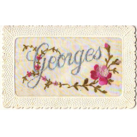 n°21702 - Carte Brodée - Prénom Georges - Rose