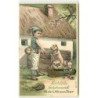 n°11336 - Carte Fantaisie Gaufrée - Bonne Année - Enfants et Cochons