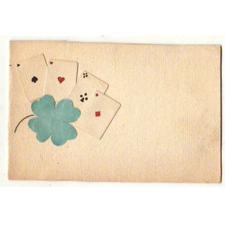 n°21704 - Carte livret avec collage - Jeu de Cartes, les As avec un trèfle