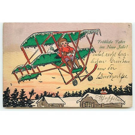n°21718 - MM Vienne n°668 - Fröhliche Fahrt ins Neue Jahr ! - Homme pilotant un avion au-dessus de maison