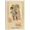 n°11337 - Carte Fantaisie Gaufrée - Gelukkig Nieuwjaar - Enfants et Cochons