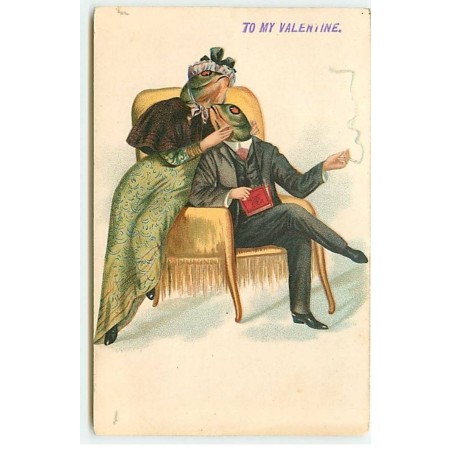 n°21723 - Poissons habillés - To my Valentine - Couple assis sur un fauteuil