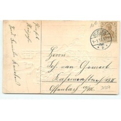 n°21727 - Carte Gaufrée - Ein Frohes neues Jahr - Enfant portant un panier rempli de roses sonnant à une maison