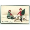 n°11339 - Carte Fantaisie Gaufrée - Fröhliche Weihnachten - Enfants, chiens et Luge