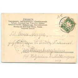 n°21739 - Carte Gaufrée avec Paillettes - Petit chien avec une lettre près d'une fillette