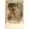 n°2174 - Carte Gaufrée - Ange Gardien et fillette à coté d'une cheminée