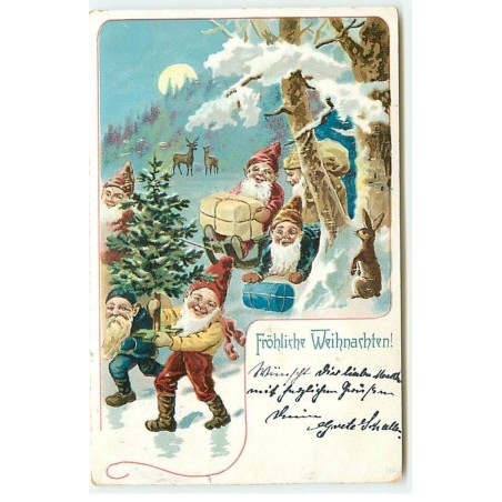 n°21774 - Fröhliche Weihnachten - Nains apportant des cadeaux et un sapin