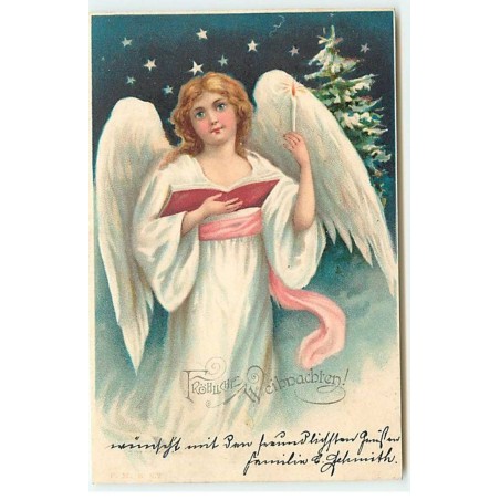 n°21775 - Fröhliche Weihnachten - Ange gardien lisant à la lumière d'une bougie
