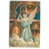 n°21778 - Carte Gaufrée - Fröhliche Weihnachten - Ange gardien faisant sonner des cloches