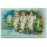 n°21781 - Carte Gaufrée - Fröhliche Weihnachten - Anges soufflant dans des trompettes