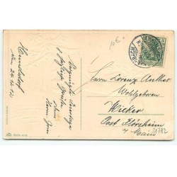 n°21782 - Carte Gaufrée - Fröhliche Weihnachten - Lutin, nain montrant un livre à une biche