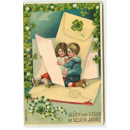 n°21788 - MSIB n°13789 - Enfants lisant une lettre, entouré de trèfles et de clochettes de muguet