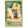 n°21788 - MSIB n°13789 - Enfants lisant une lettre, entouré de trèfles et de clochettes de muguet