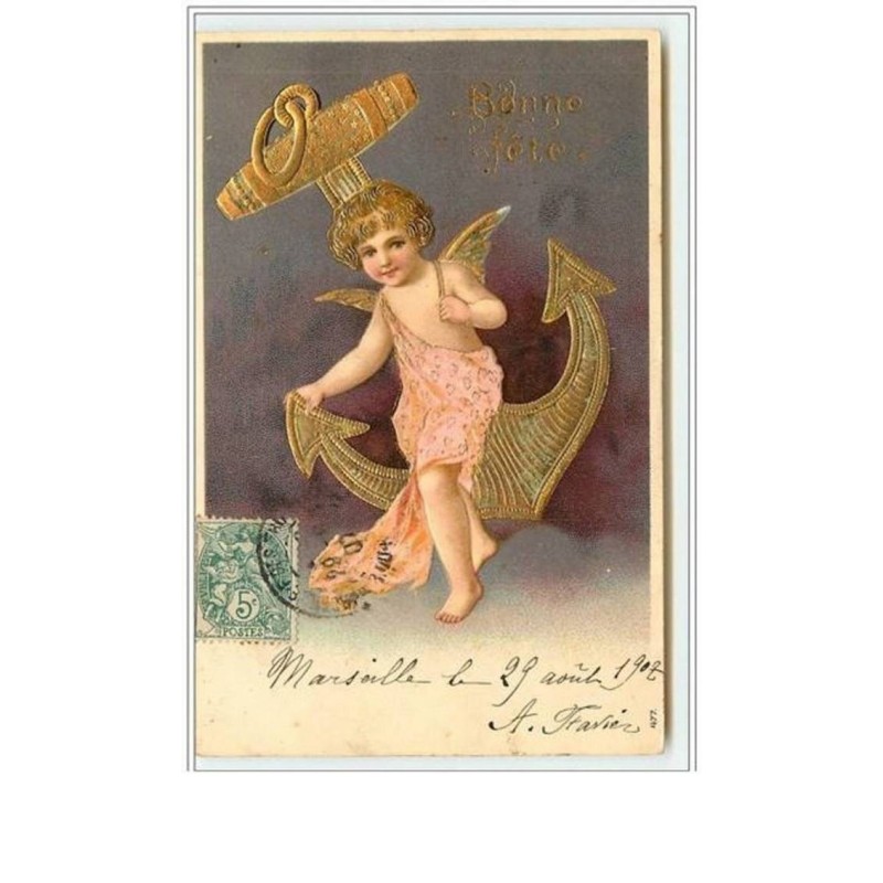 n°2179 - Carte Gaufrée - Angelot et ancre